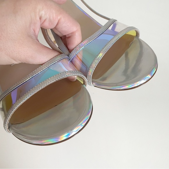 NEW Stuart Weitzman Mondrian 100 Sandal Heel Holographic Silver Aurora Chrome - Picture 6 of 9